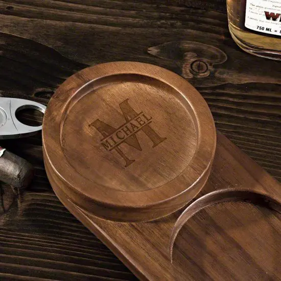 Cigar gift set engraved wood ashtray