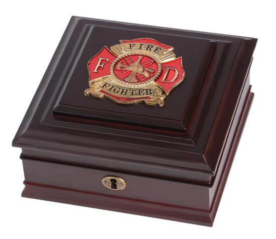 Firefighter keepsake box made of cherry wood