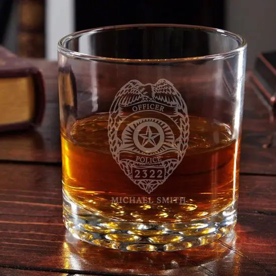 Buckman glass with whiskey and police badge engraving
