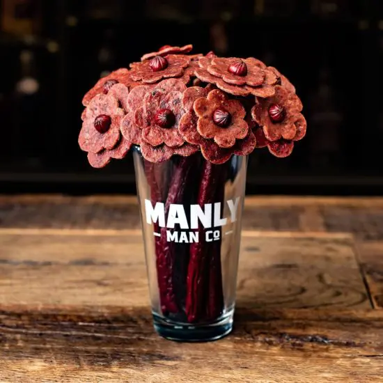Bouqeut of beef jerky flowers by Manly Man Co