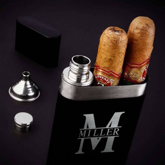 Black cigar flask with two cigars inside