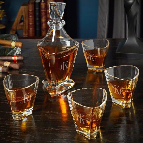 Whiskey decanter set with bishop glasses