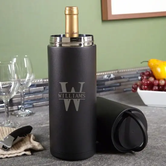 Portable wine chiller with wine bottle inside