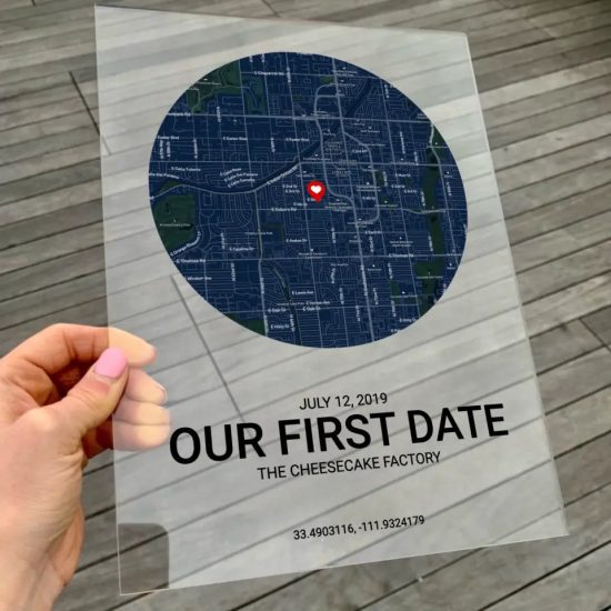 Our first date GPS location plaque wedding reception gift