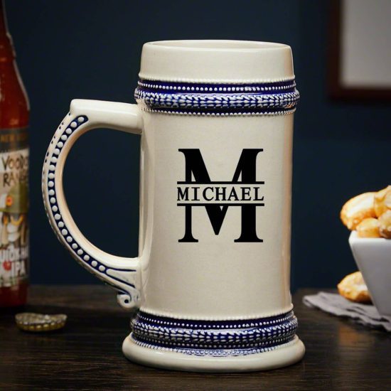 Fancy Initial Engraved Wedding Party Beer Stein Personalized for