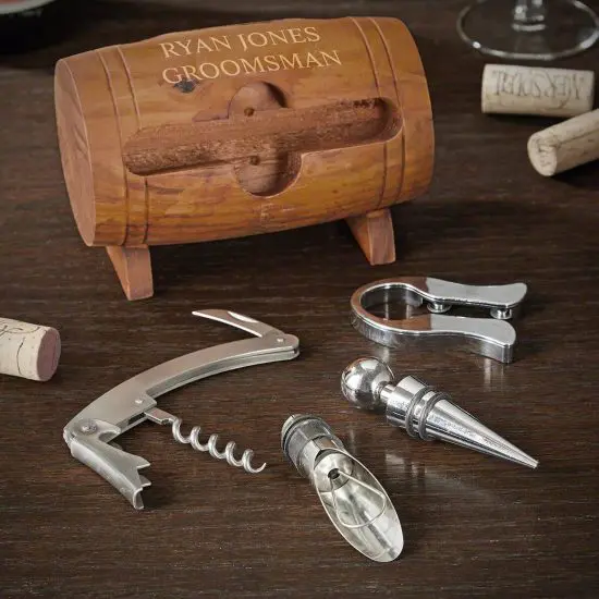 Personalized barrel wine tool set broken out