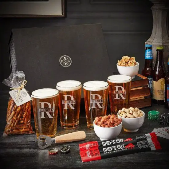 Beer box groomsman gift set with snacks