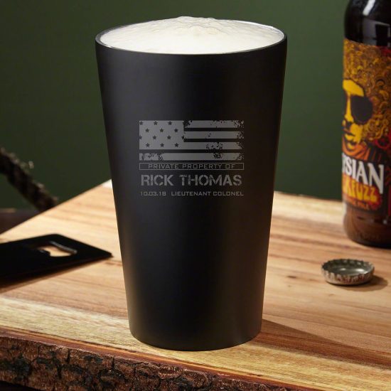 Personalized stainless steep pint glass military gift