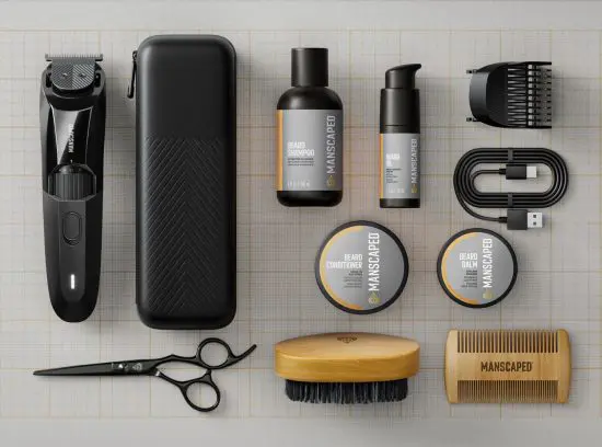 Beard Hedger Pro grooming kit laid out