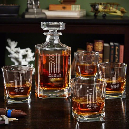 Custom whiskey decanter military retirement gift set