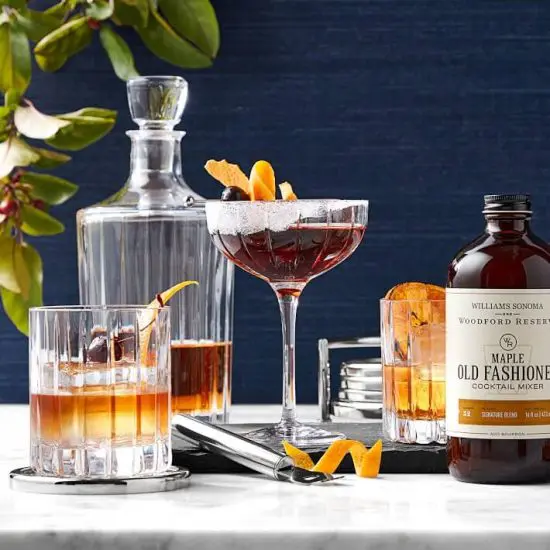 Williams Sonoma dorset bourbon decanter with old fashioned ingredients