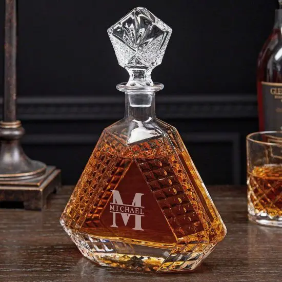 Engraved Devonshire whiskey decanter with whiskey inside