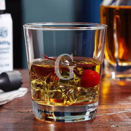 On-the-Rocks whiskey glass with a cherry inside