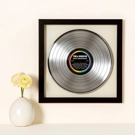 Personalized LP vinyl record hanging on the wall
