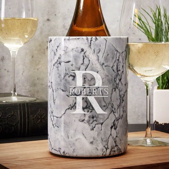 Personalized white marble wine chiller