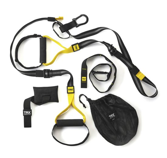 TRX gym system equipment laid out