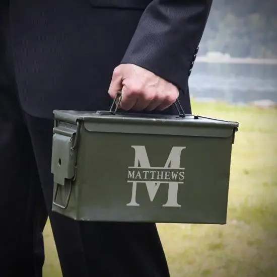 Man holding ammo can outside