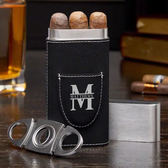 Personalized Cigar Holder with Stainless Steel Cigar Cutter