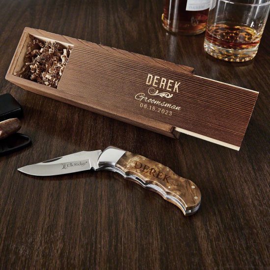 Burl wood knife with gift box