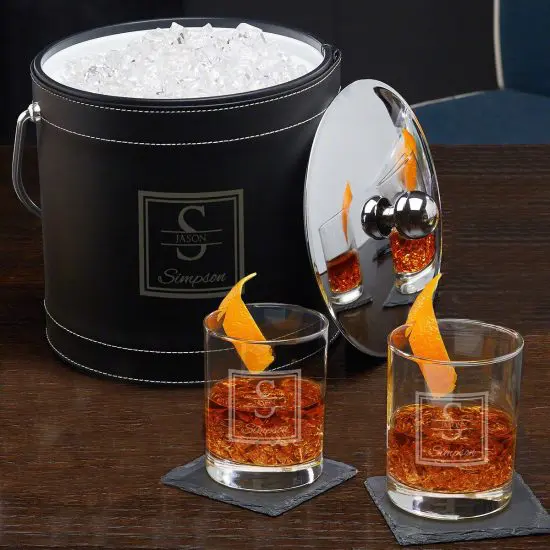 Personalized Ice Bucket and Glasses Cocktail Gift Set