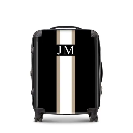 Personalised Black Luggage with Taupe and White