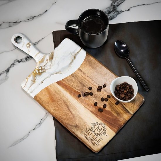 Large Charcuterie Board - Artisan White and Gold Resin as 20th anniversary gift ideas