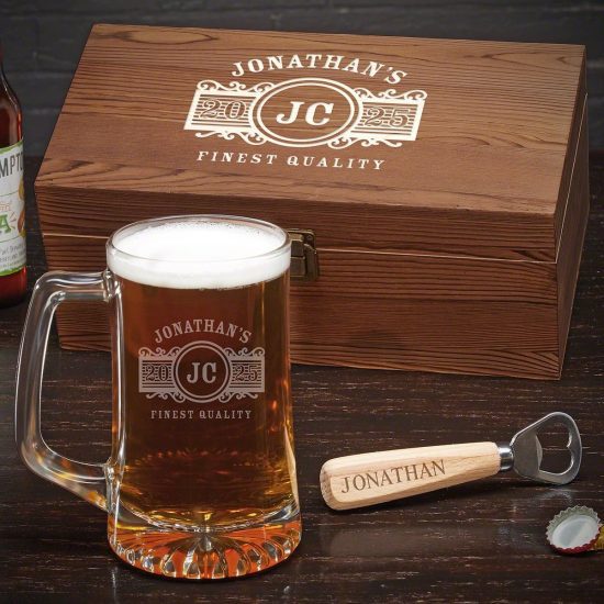 Custom Two Beer Mug Gift Set of Gifts for 65 Year Old Men