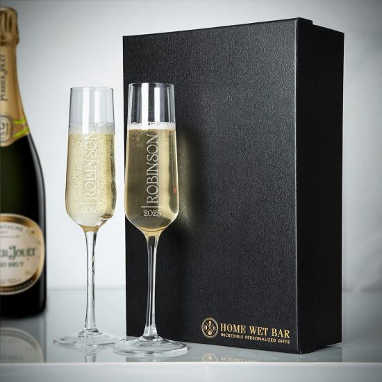 Engraved Champagne Flutes Gift Box Set