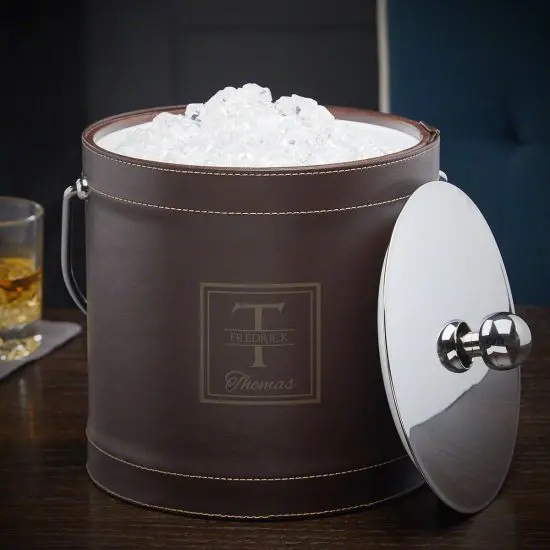 Brown Personalized Insulated Ice Bucket as a Gift for 65 Year Old Man