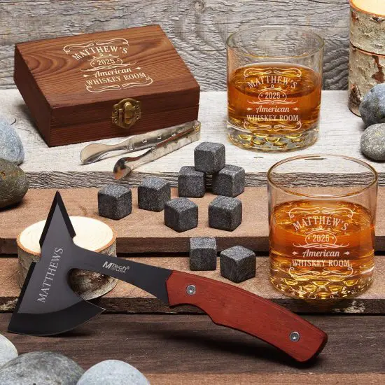 Whiskey Glass Box Set with Axe