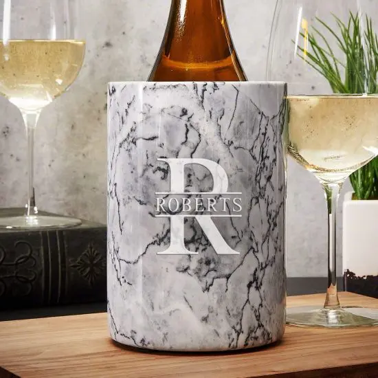 Personalized Wine Chiller White Marble as Gift for 65 Year Old Men