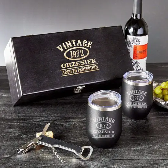 Custom Insulated Wine Tumbler Gift Set as a 20 Year Wedding Anniversary Gift