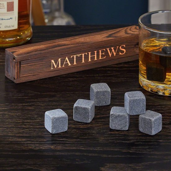 Personalized Nine-piece Whiskey Stones Set with Wooden Case