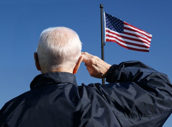 Army veteran saluting the USA Flag