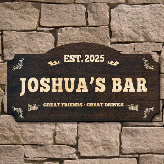 Classic Bar Personalized Wood Sign as Gift Anniversary Idea for Husband