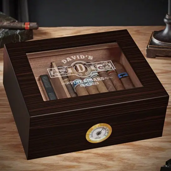 Custom Wood Cigar Humidor with Hygrometer as 5th Anniversary Gift