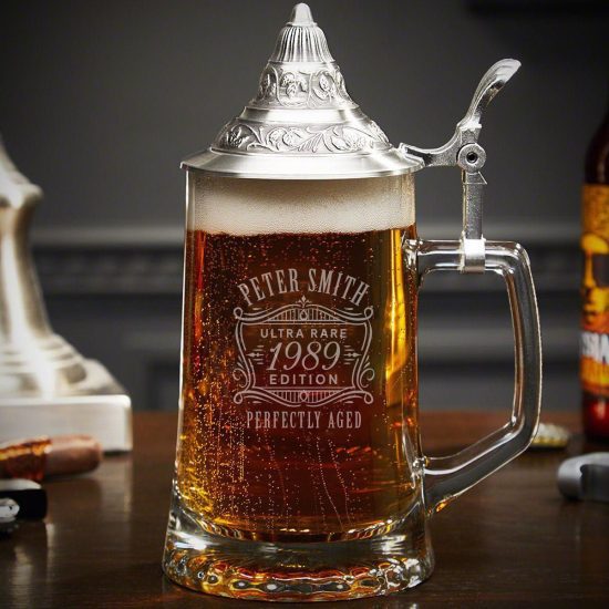 Engraved Glass Beer Stein with Lid as Best Promotion Gifts