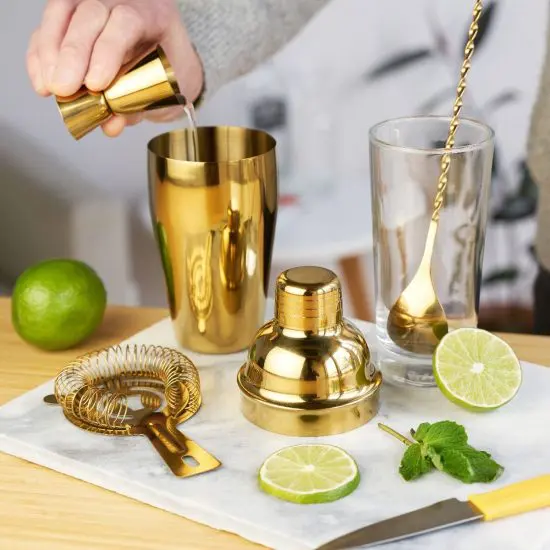 Gold Bar Tool Set and Cocktail Shaker