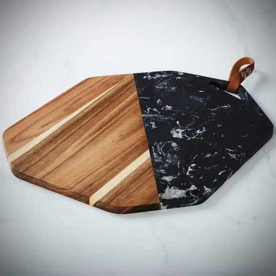 Custom Charcuterie Board Gift - Large Black Marble and Acacia Wood Cheese Board