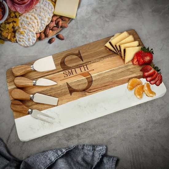 Engraved Charcuterie Board Set with Cheese Knife Set as Christmas Gifts for Employees