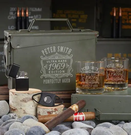 Personalized 30 Cal Ammo Can Whiskey Gift Set