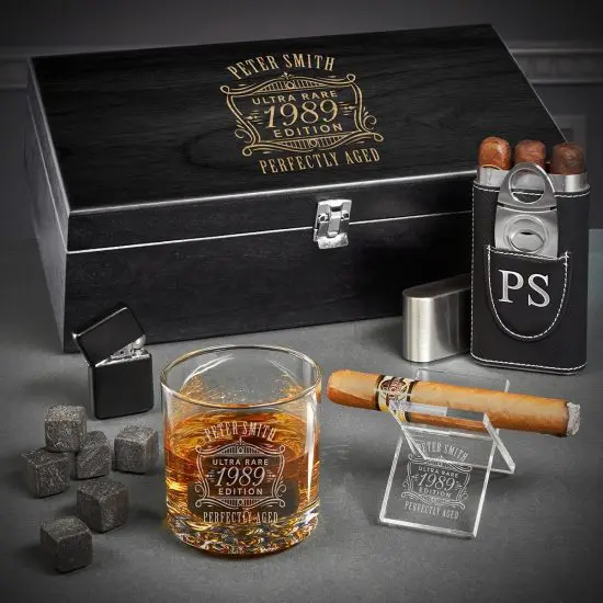 Custom Whiskey Glasses and Cigar Gift Set