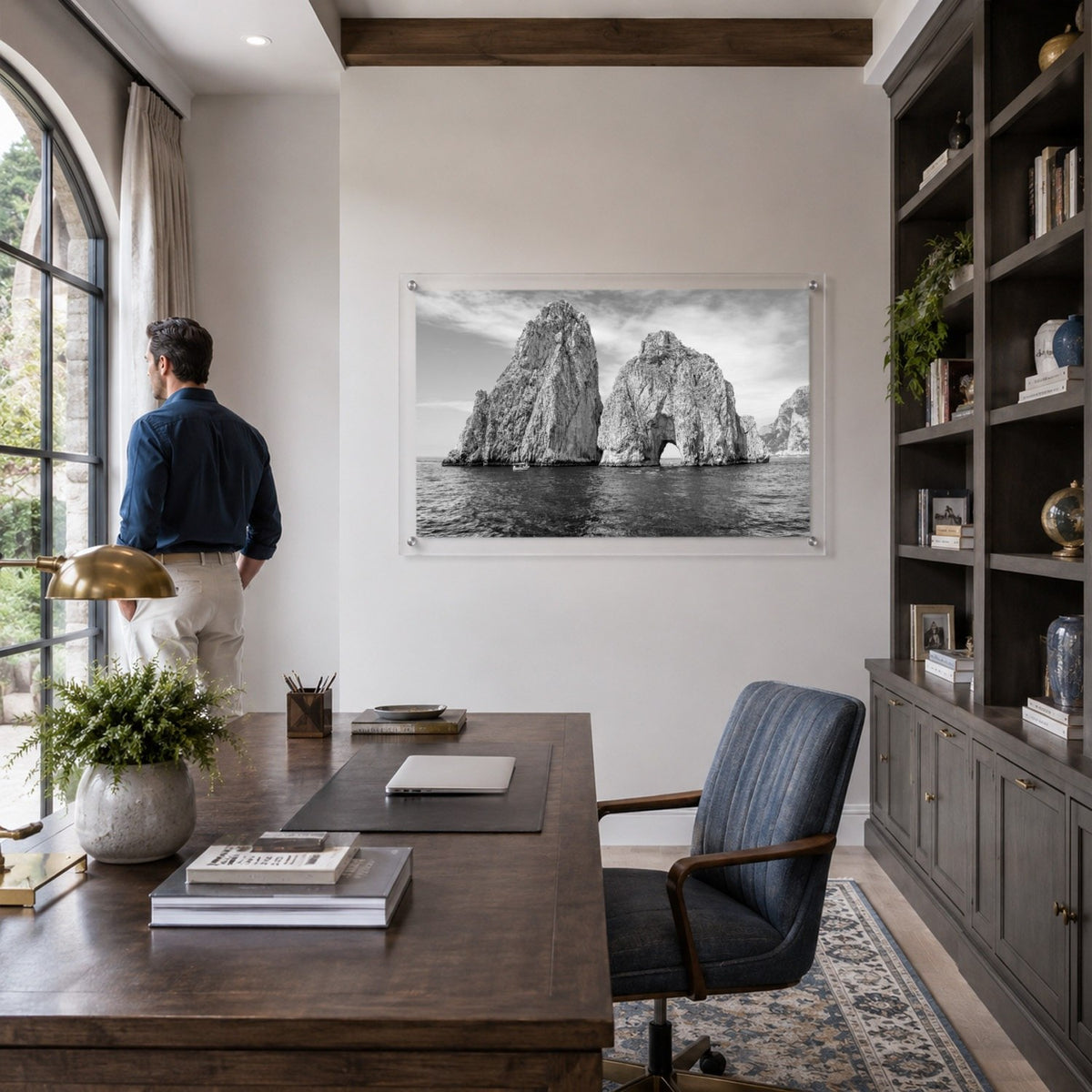 Capri on the Rocks Black & White Acrylic Wall Art Print
