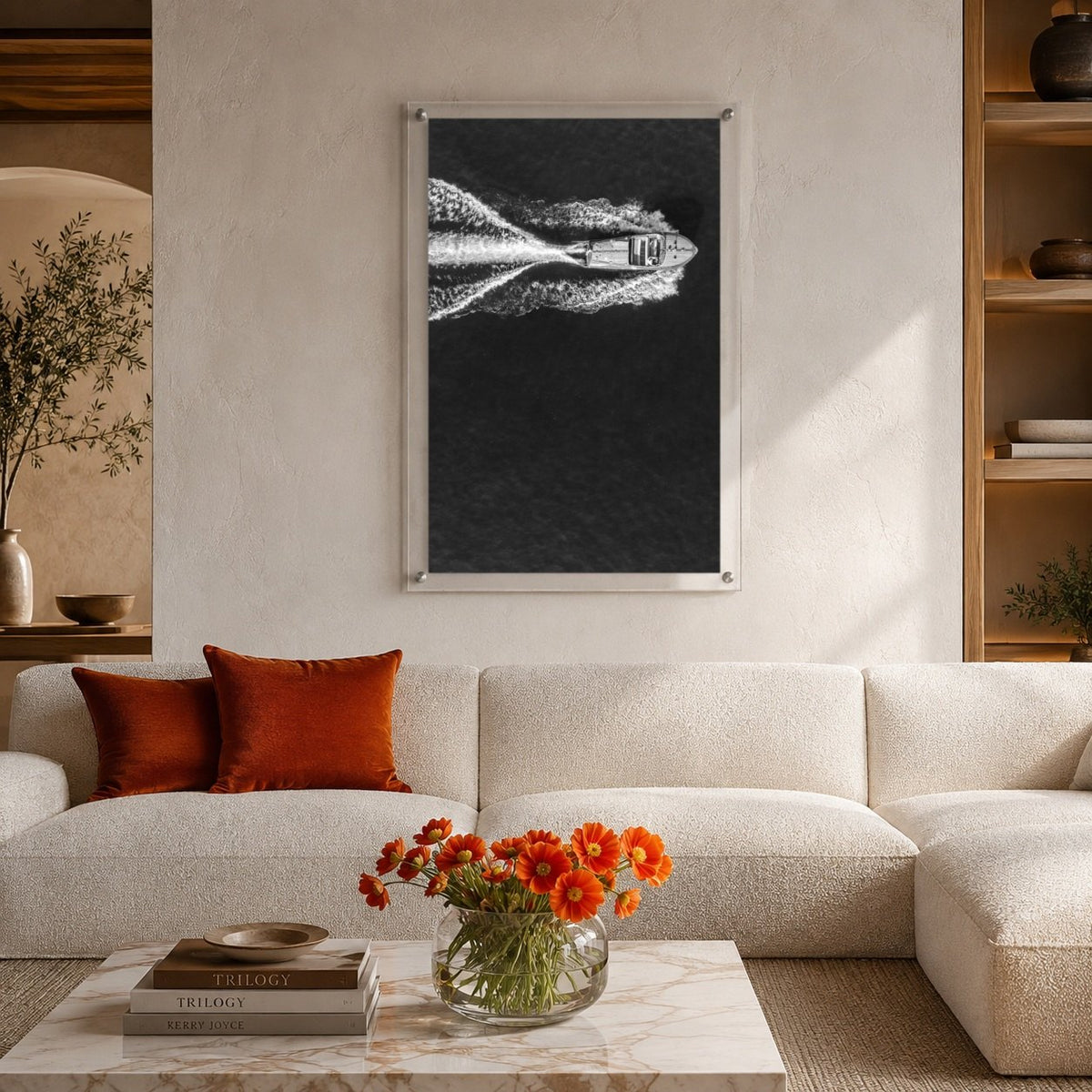 Wake Maker Black & White Acrylic Wall Art Print - Vertical