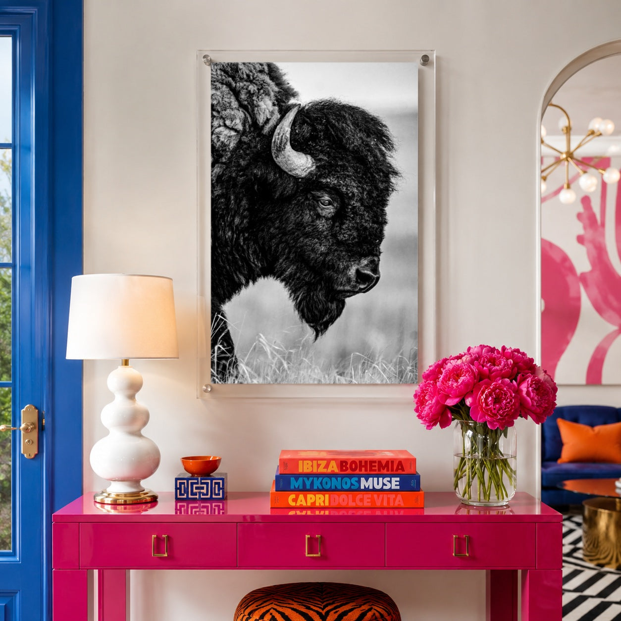 The Lookout acrylic wall art with a dramatic bison profile