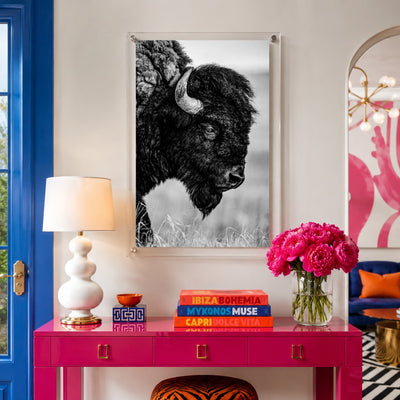 The Lookout acrylic wall art with a dramatic bison profile
