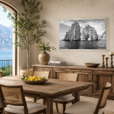 Capri on the Rocks Black & White Acrylic Wall Art Print