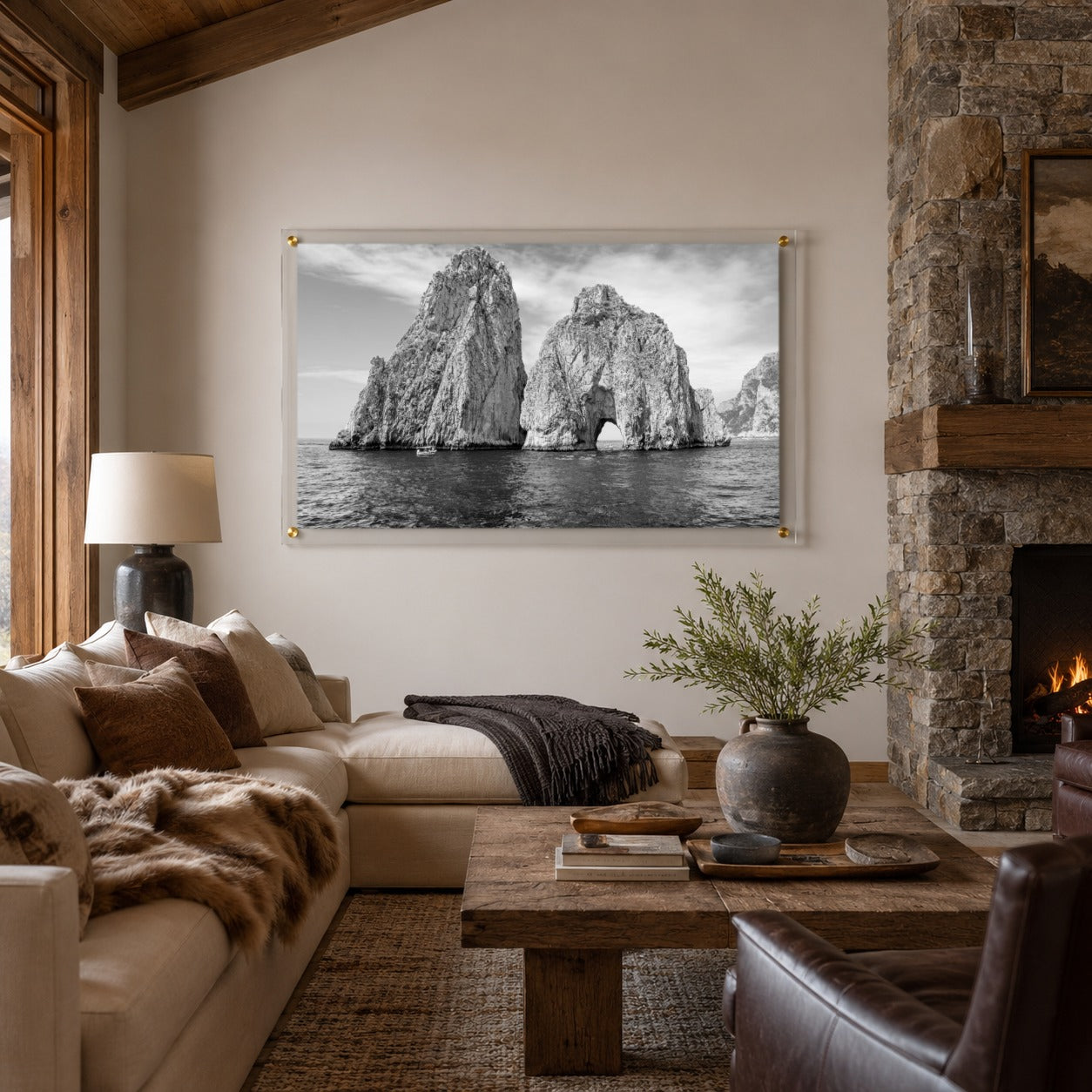 Capri on the Rocks Black & White Acrylic Wall Art Print