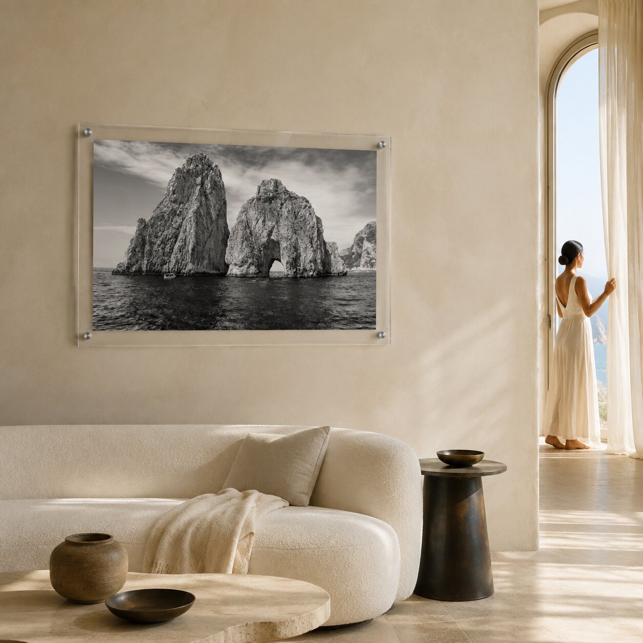 Capri on the Rocks Black & White Acrylic Wall Art Print