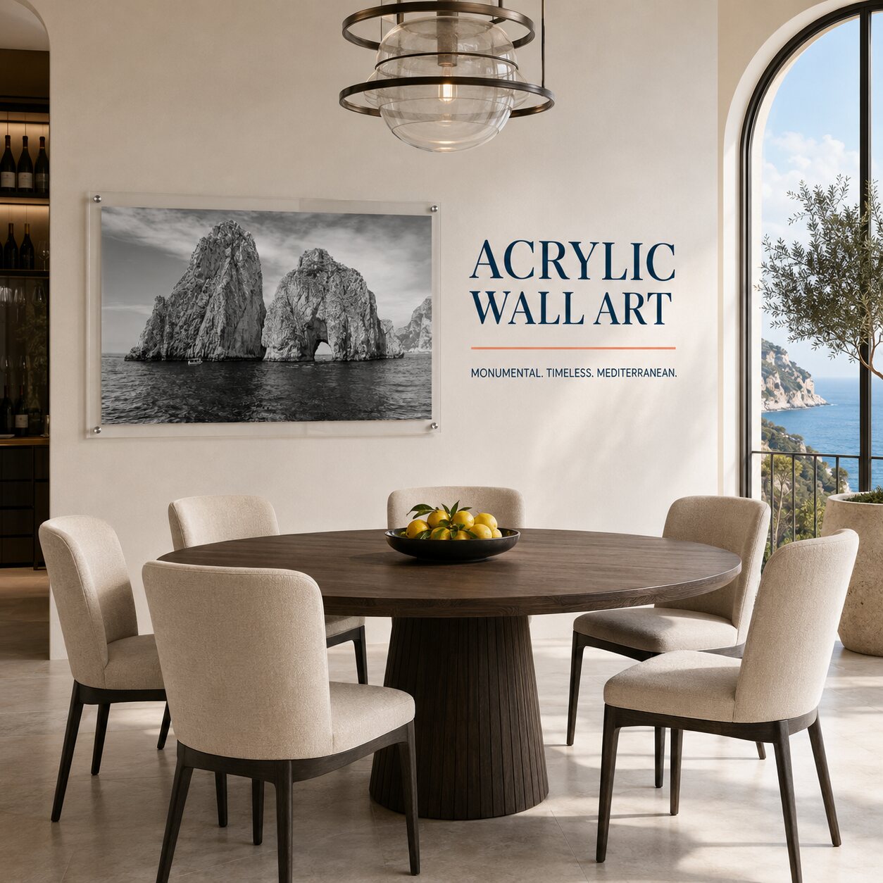 Capri on the Rocks Black & White Acrylic Wall Art Print